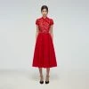 Self-portrait READY TO WEAR Red Guipure Lace And Taffeta Midi Dress