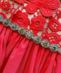 Self-portrait READY TO WEAR Red Guipure Lace And Taffeta Midi Dress