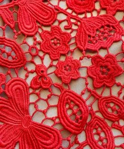 Self-portrait READY TO WEAR Red Guipure Lace And Taffeta Midi Dress