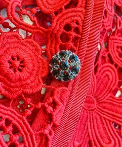 Self-portrait READY TO WEAR Red Guipure Lace And Taffeta Midi Dress