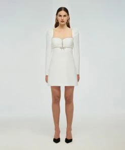 Self-portrait White Crepe Diamante Mini Dress
