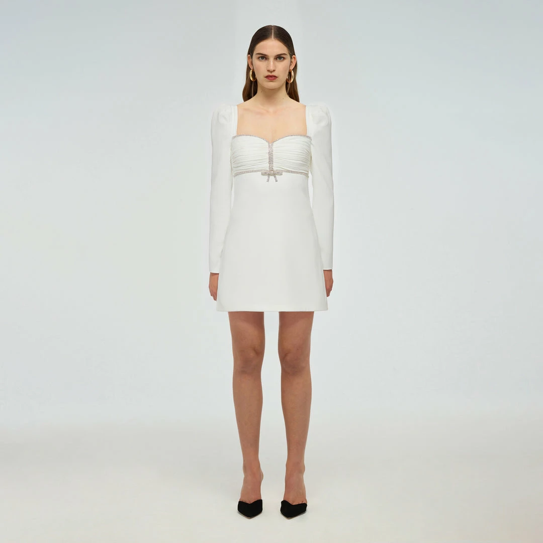 Self-portrait White Crepe Diamante Mini Dress