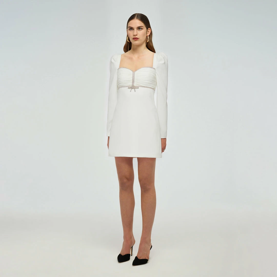 Self-portrait White Crepe Diamante Mini Dress
