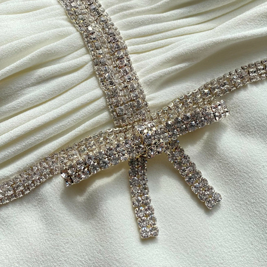 Self-portrait White Crepe Diamante Mini Dress