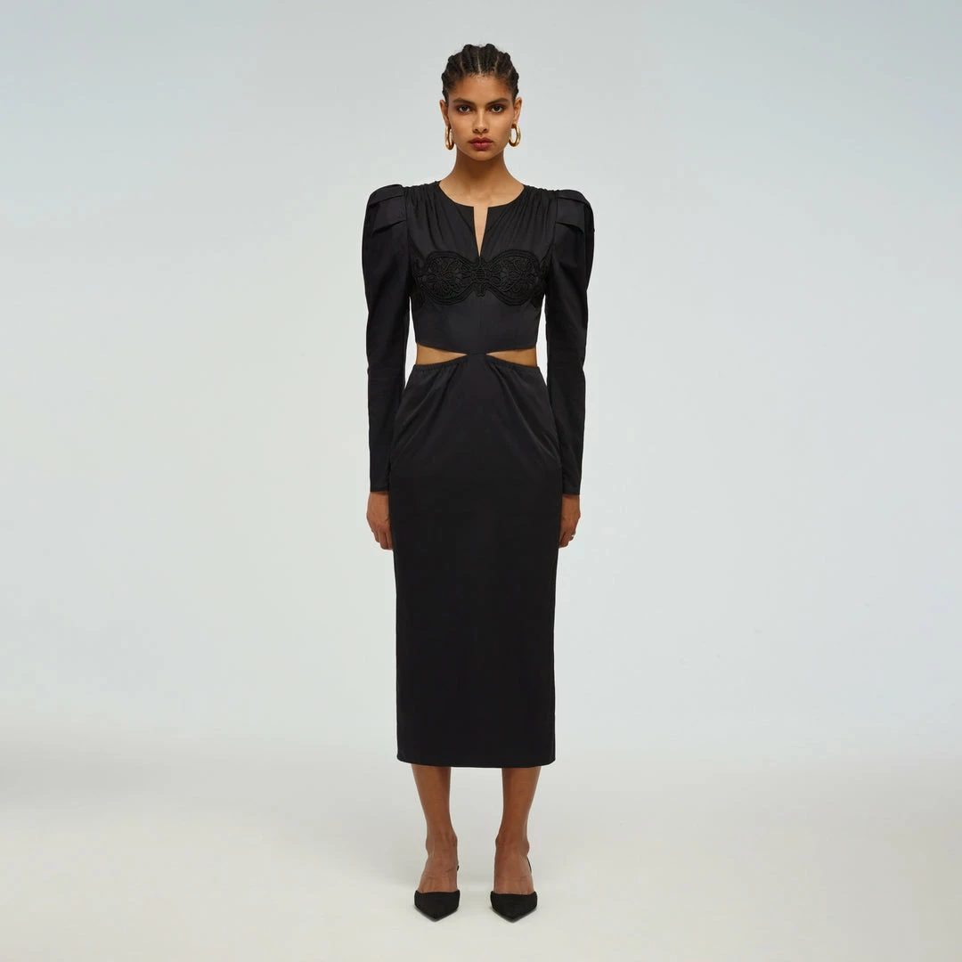 Self-portrait Black Cotton Cut Out Midi Dress READY TO WEAR