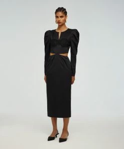 Self-portrait Black Cotton Cut Out Midi Dress READY TO WEAR