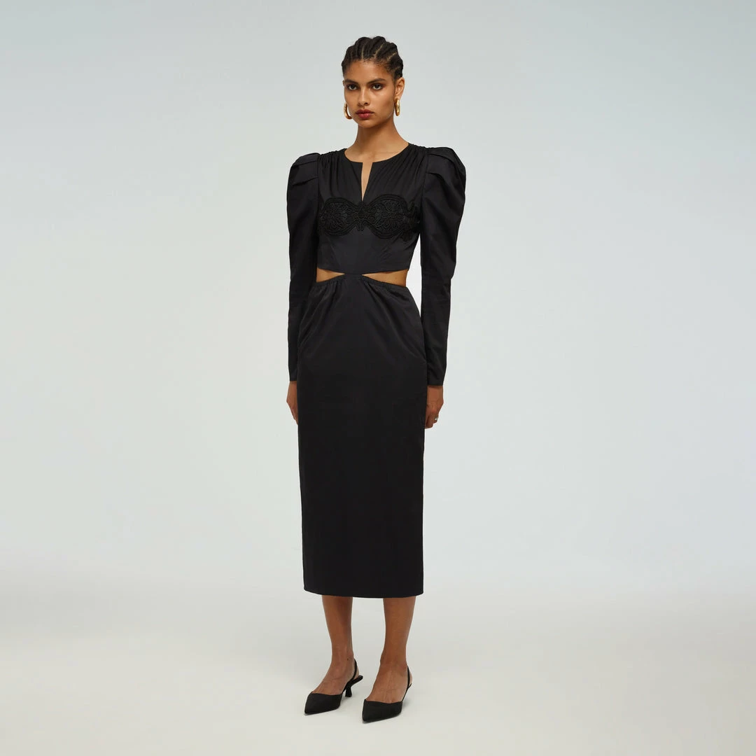 Self-portrait Black Cotton Cut Out Midi Dress READY TO WEAR