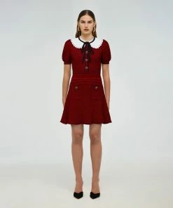 Self-portrait Red And Navy Stripe Knit Dress READY TO WEAR