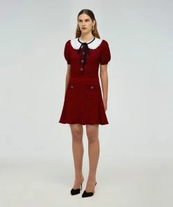 Self-portrait Red And Navy Stripe Knit Dress READY TO WEAR