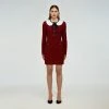 Self-portrait READY TO WEAR Red And Navy Stripe Fitted Knit Dress