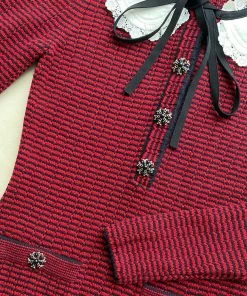 Self-portrait READY TO WEAR Red And Navy Stripe Fitted Knit Dress