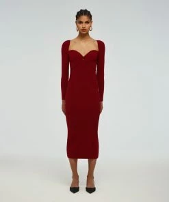 Self-portrait Burgundy Lace Applique Knit Dress