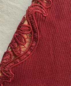 Self-portrait Burgundy Lace Applique Knit Dress
