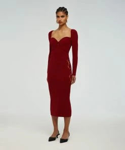 Self-portrait Burgundy Lace Applique Knit Dress