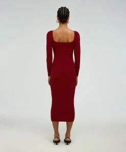 Self-portrait Burgundy Lace Applique Knit Dress