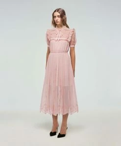 Self-portrait Pink Broderie Chiffon Midi Dress Dresses
