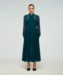 Self-portrait Teal Chiffon Scallop Midi Dress READY TO WEAR