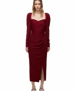 Self-portrait Burgundy Iris Wrap Midi Dress READY TO WEAR