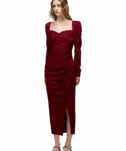 Self-portrait Burgundy Iris Wrap Midi Dress READY TO WEAR