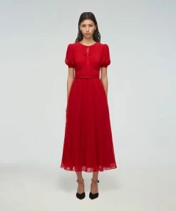 Self-portrait NEW ARRIVALS Red Chiffon Midi Dress