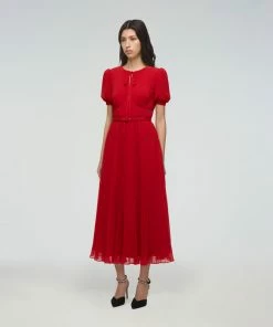 Self-portrait NEW ARRIVALS Red Chiffon Midi Dress