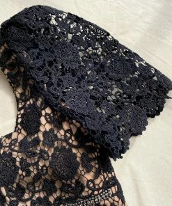 Self-portrait Black Guipure Fitted Midi Dress