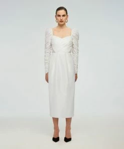 Self-portrait White Lace Back Taffeta Midi Dress