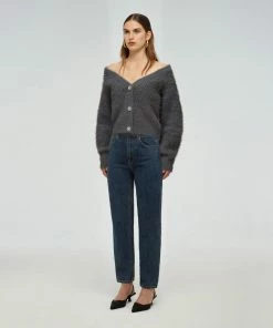 Self-portrait Grey Fluffy Knit Cardigan