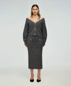 Self-portrait Grey Fluffy Knit Skirt