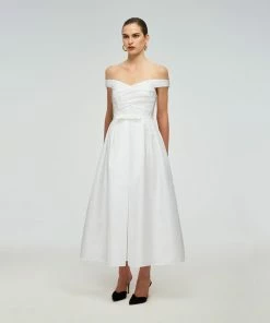 Self-portrait Taffeta Off Shoulder Midi Dress