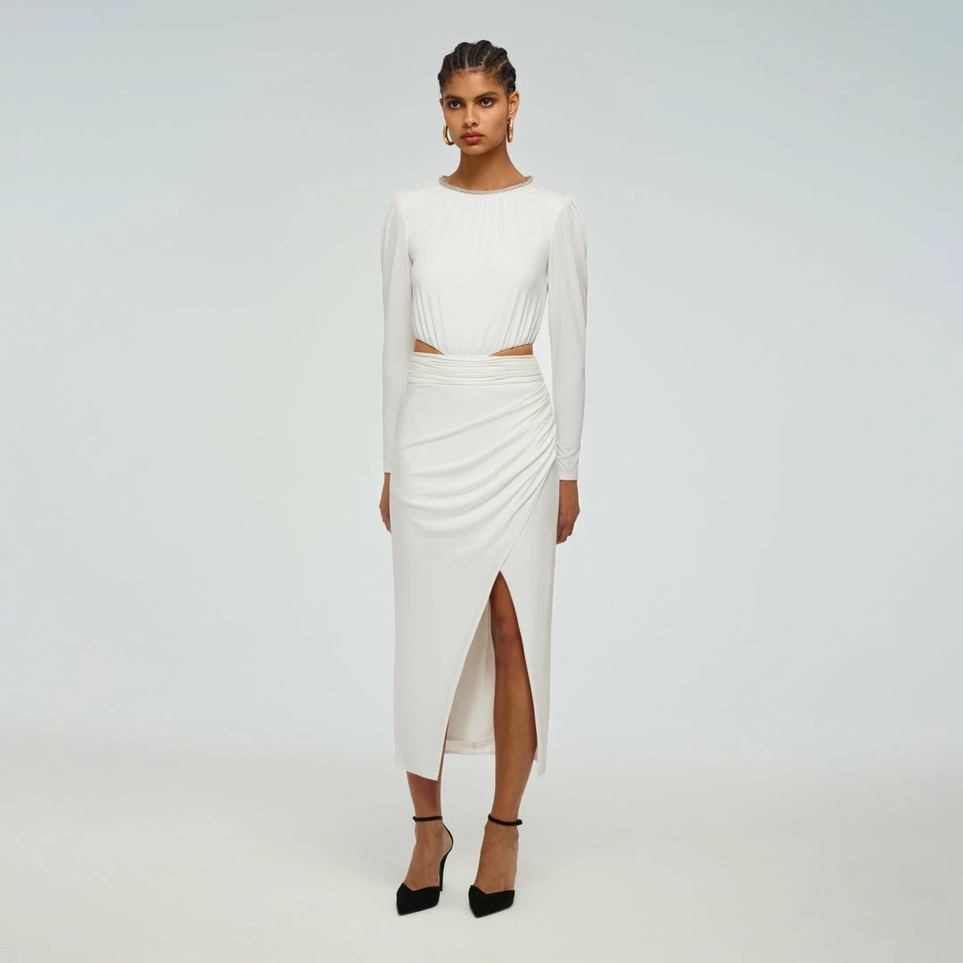 Self-portrait READY TO WEAR White Jersey Cut Out Dress