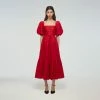 Self-portrait Red Cotton Midi Dress READY TO WEAR
