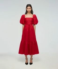 Self-portrait Red Cotton Midi Dress READY TO WEAR