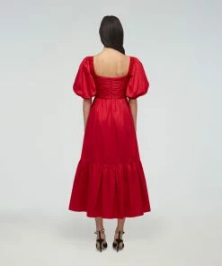 Self-portrait Red Cotton Midi Dress READY TO WEAR
