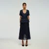 Self-portrait READY TO WEAR Navy Metallic Boucle Tailored Midi Dress