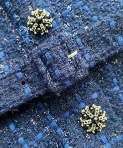 Self-portrait READY TO WEAR Navy Metallic Boucle Tailored Midi Dress