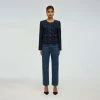 Self-portrait Navy Metallic Boucle Cropped Tailored Jacket READY TO WEAR