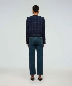 Self-portrait Navy Metallic Boucle Cropped Tailored Jacket READY TO WEAR