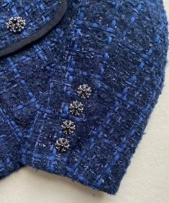 Self-portrait Navy Metallic Boucle Cropped Tailored Jacket READY TO WEAR