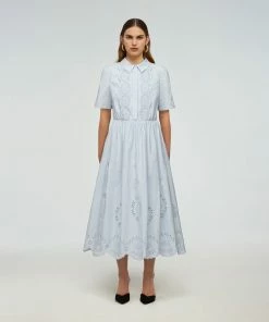 Self-portrait Blue Cotton Broderie Midi Dress