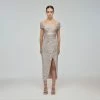 Self-portrait Sequin Off-Shoulder Wrap Midi Dress