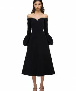 Self-portrait READY TO WEAR Black Crepe Puff Sleeve Dress