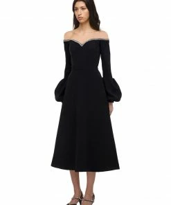 Self-portrait READY TO WEAR Black Crepe Puff Sleeve Dress