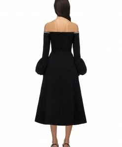 Self-portrait READY TO WEAR Black Crepe Puff Sleeve Dress