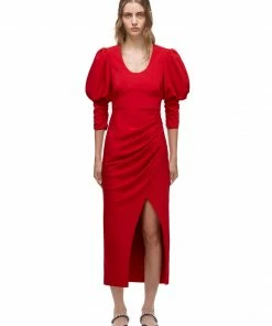 Self-portrait Red Stretch Crepe Midi Dress READY TO WEAR