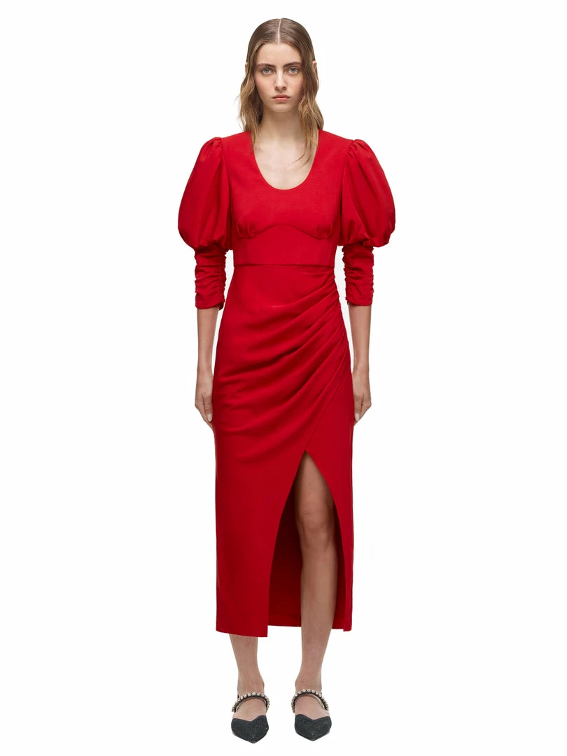 Self-portrait Red Stretch Crepe Midi Dress READY TO WEAR