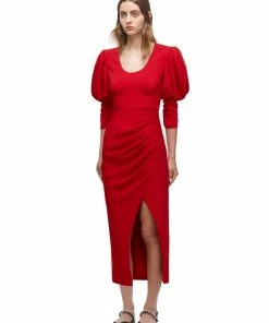 Self-portrait Red Stretch Crepe Midi Dress READY TO WEAR