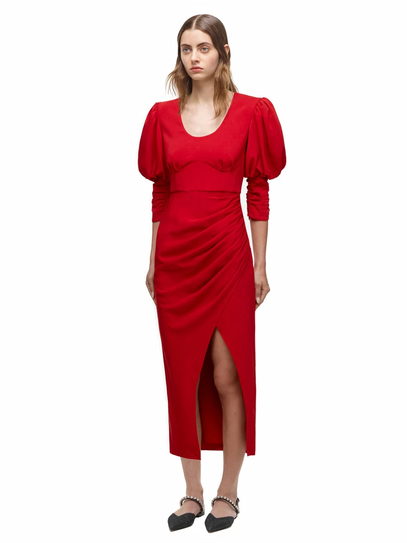 Self-portrait Red Stretch Crepe Midi Dress READY TO WEAR