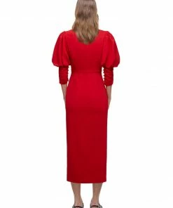 Self-portrait Red Stretch Crepe Midi Dress READY TO WEAR