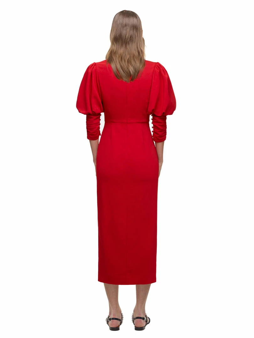 Self-portrait Red Stretch Crepe Midi Dress READY TO WEAR